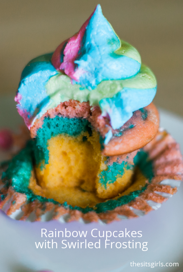 Rainbow Cupcakes With Rainbow Swirl Frosting